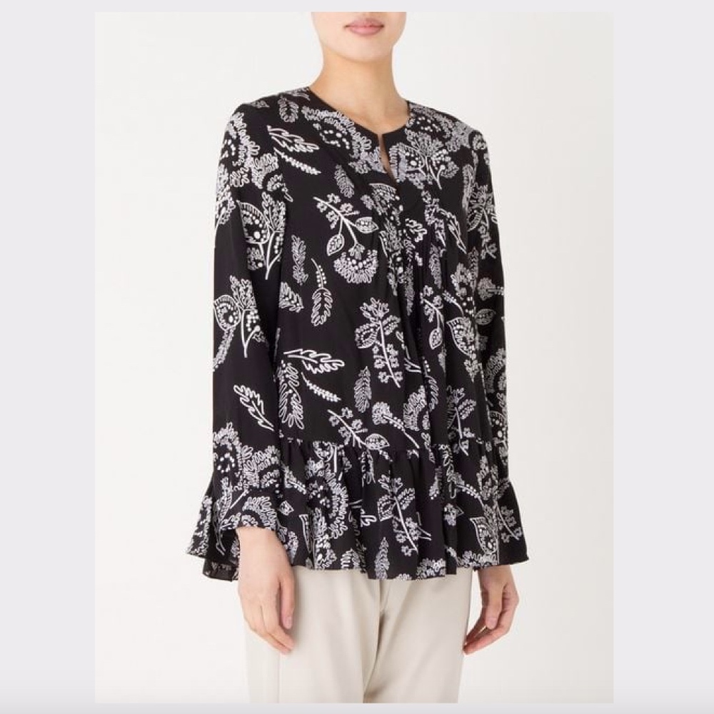 Thakoon Addition SILK Flared-Hem Peasant Blouse
